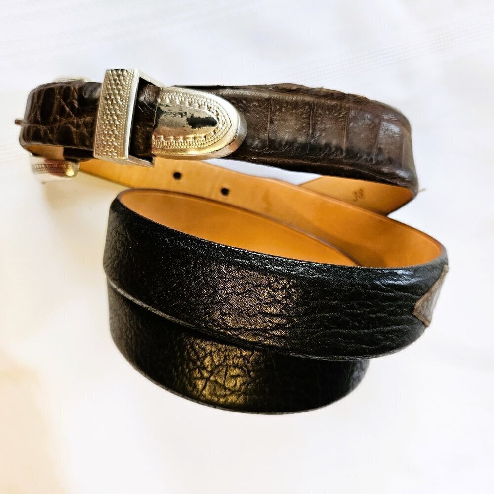 Luca di Marco CRESCENT Men's Black Western 100% Grain Leather Belt Size 38 - Picture 2 of 9